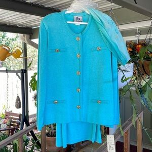 NWT Vintage Aqua Mita knit skirt suit w/matching scarf